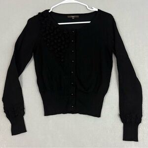 Hazel Cardigan Sweater Women's Small Cropped Long Sleeve Floral Sequin Black